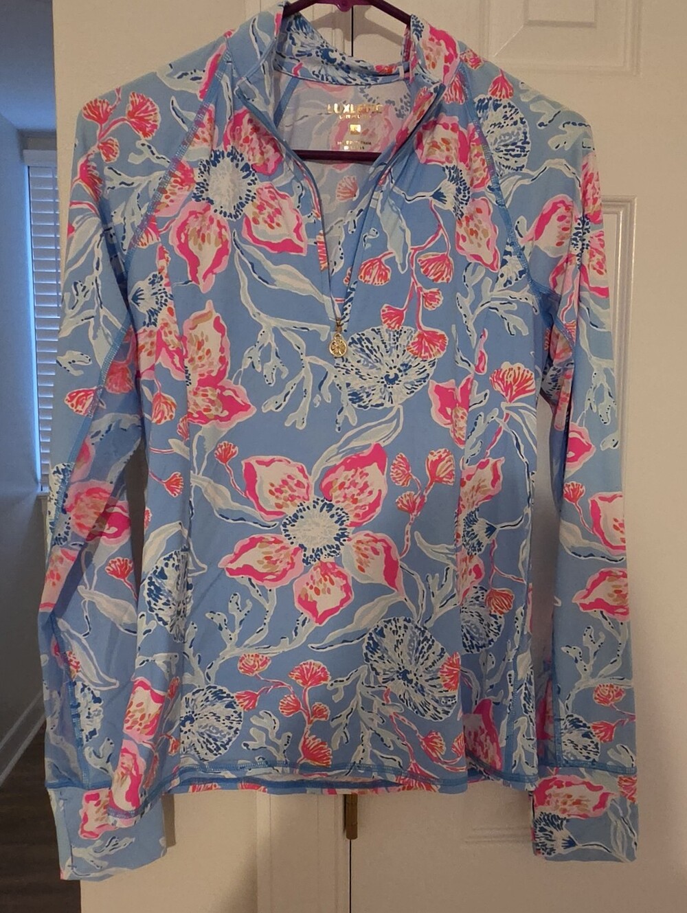 Lilly Pulitzer Light Blue Pink Floral Half-Zip Pullover